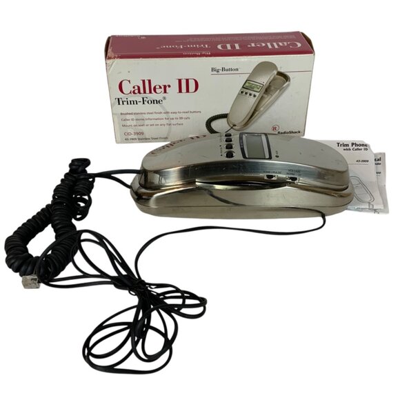 RadioShack Trim-Fone Big Button Shiny Silver 430-3909 Landline Phone Caller ID - Picture 1 of 7